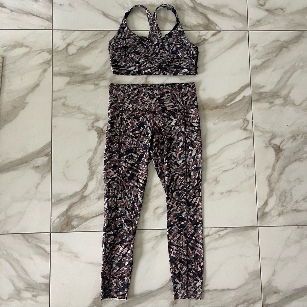 Lululemon Matching Set Fast & Free High Rise Leggings and Energy Bra Size 8 - 10